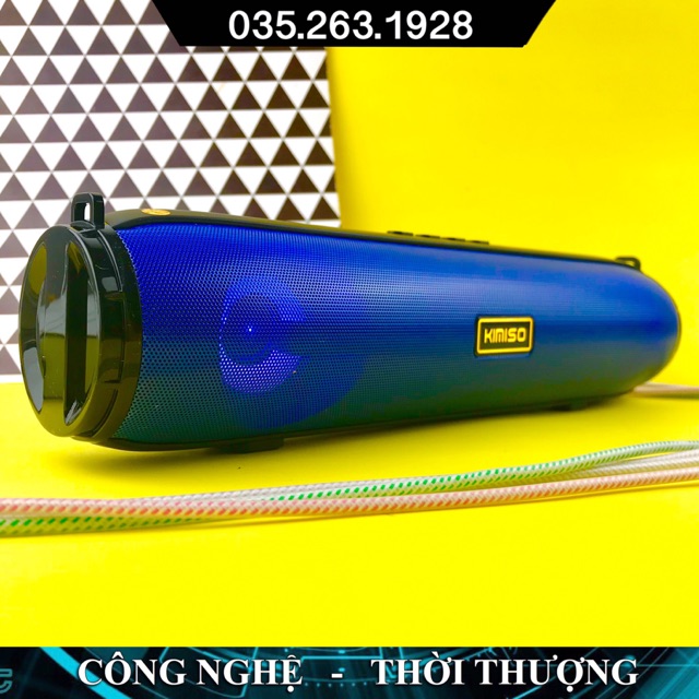 Loa bluetooth siêu bass không dây KIMISO KMS-203 đèn led cảm ứng theo nhạc âm thanh hay - dáng cẩm tay tặng kèm dây đeo