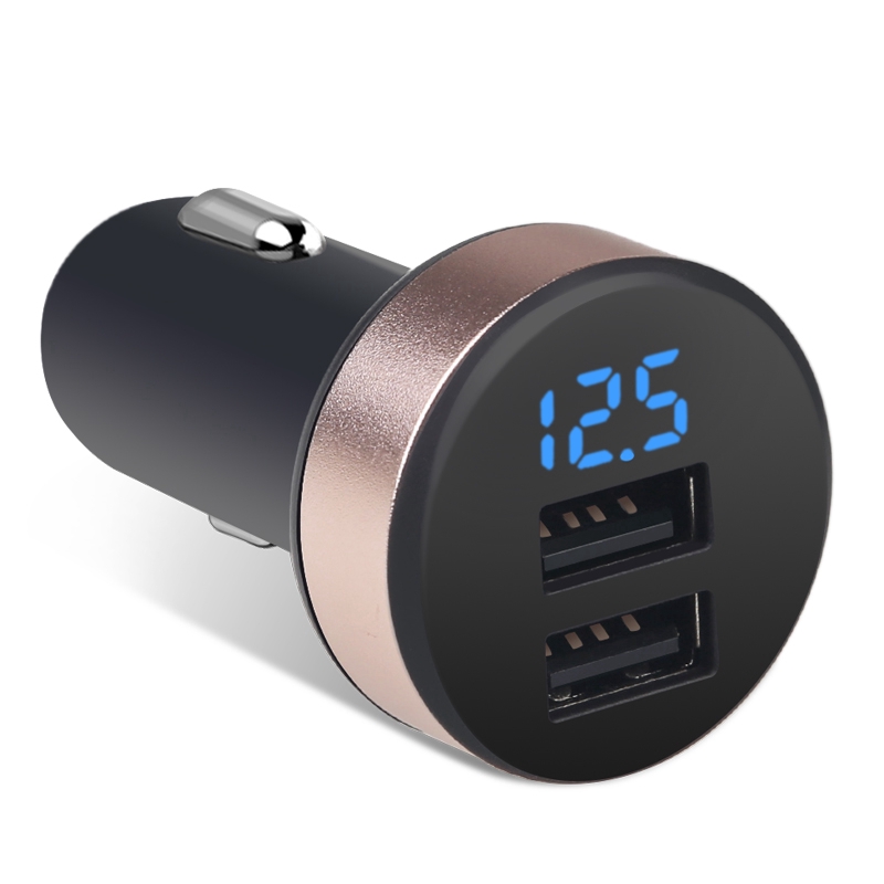 Sạc điện thoại trên xe hơi 5V 2.1A 2 cổng USB màn hình hiển thị LCD