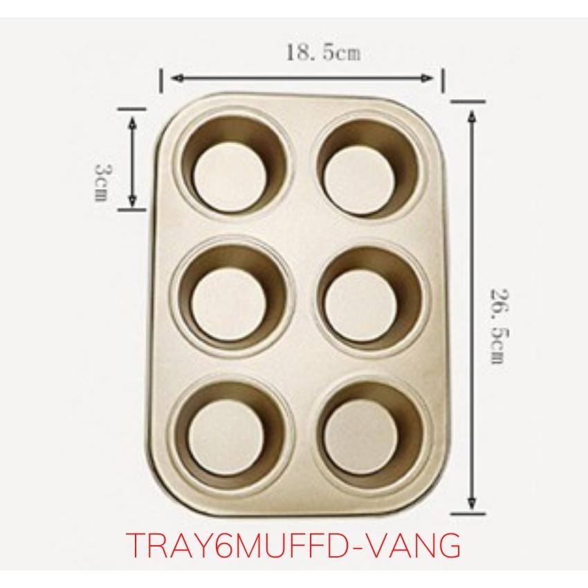 Khay Nướng Dụng Cụ Làm Bánh Cupcake Khuôn Muffin 6 Bánh Chống Dính Cao Cấp MÀU VÀNG - TRAY6MUFFD-VANG