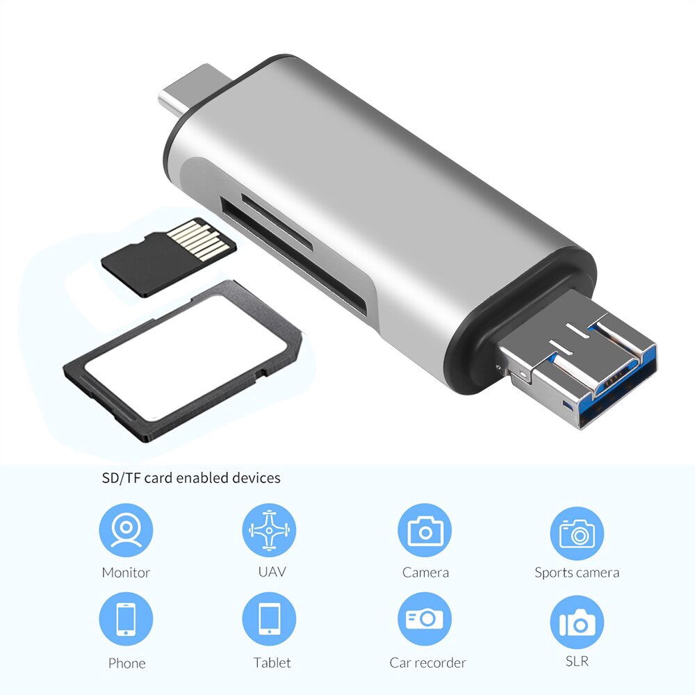 Đầu Đọc Thẻ Nhớ 3 Trong 1 Usb 2.0 Usb A Micro Usb Combo 2 Khe Tf Sd Cho Điện Thoại Thông Minh / Pc Usb