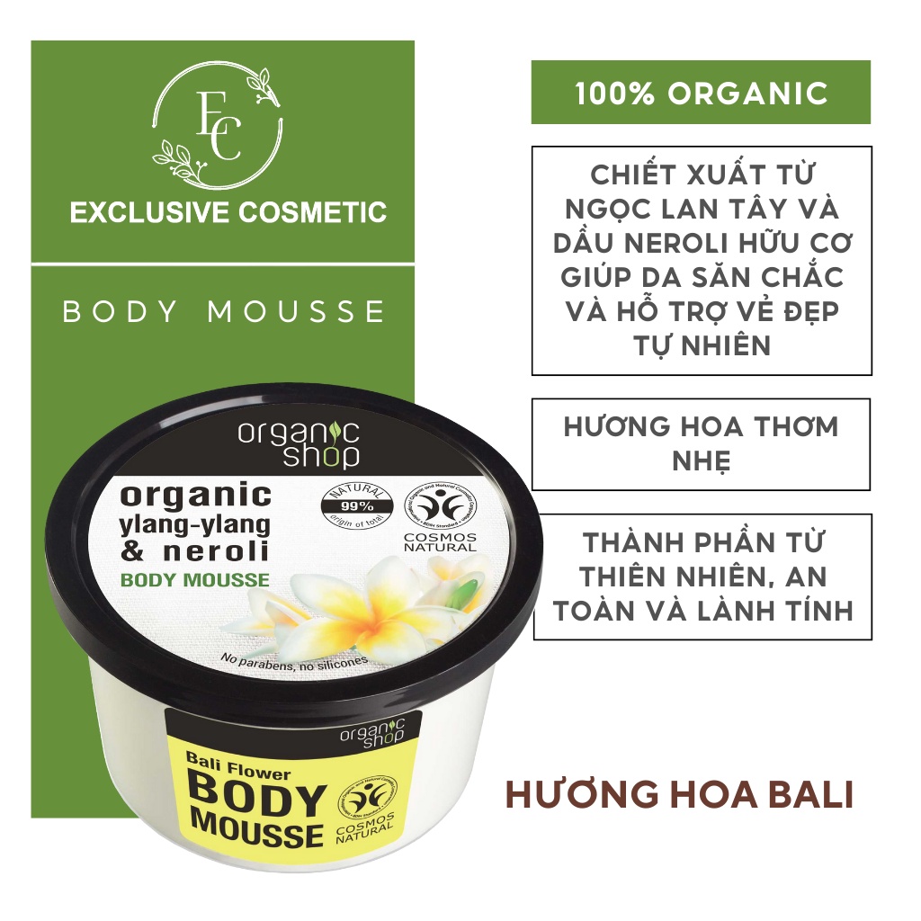 Kem dưỡng ẩm toàn thân Organic Shop Body Mousse Bali Flower 250ml