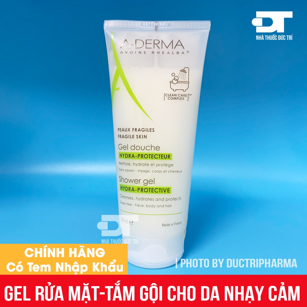 [CHÍNH HÃNG] Gel rửa mặt, tắm gội hàng ngày cho da mỏng manh A-DERMA SHOWER GEL HYDRO-PROTECTIVE ADERMA