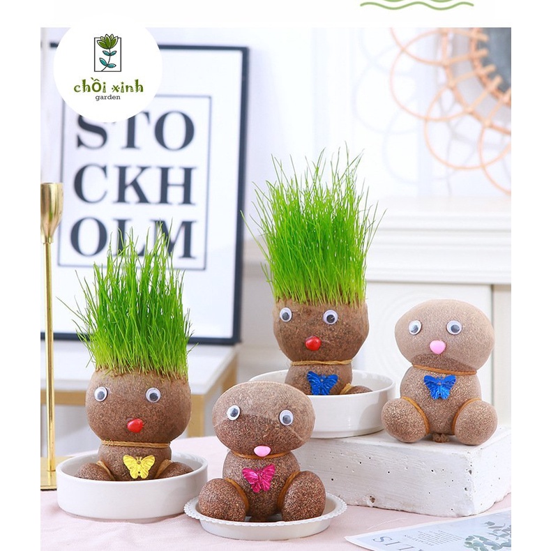 Búp Bê đầu cỏ mini trang trí phòng bàn làm việc dễ thương