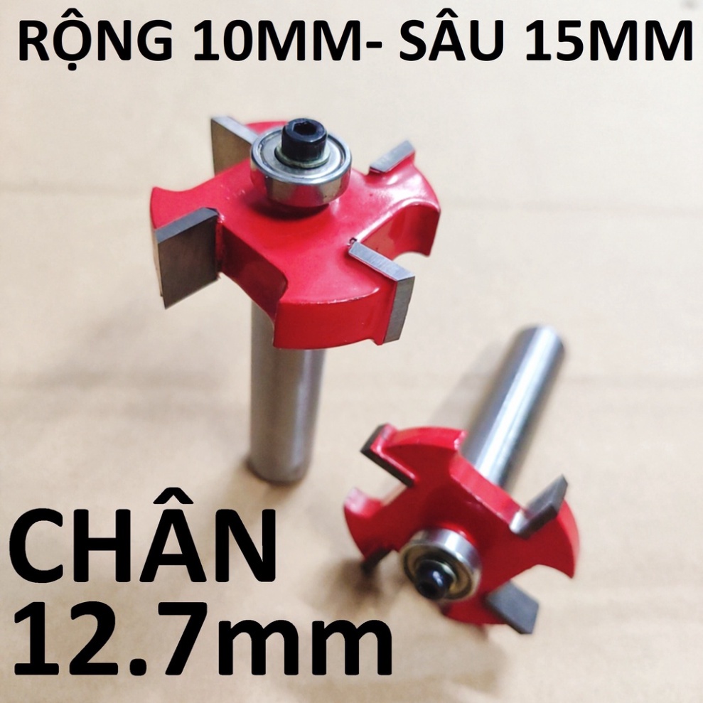 Mũi cuốc gỗ 4 cánh, rộng 10mm, sâu 15mm - Mũi phay rãnh đầu bi, mũi soi gỗ