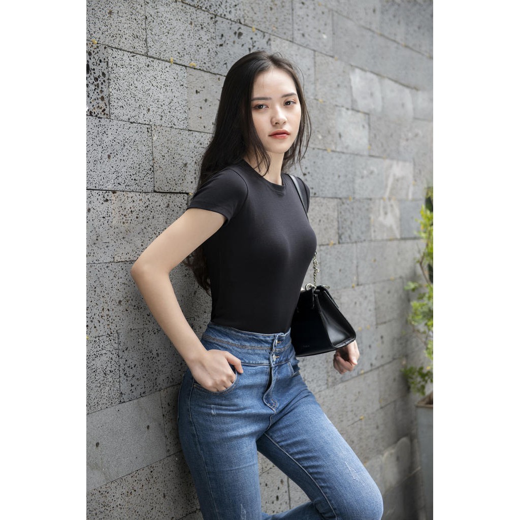 Áo bodysuit Rosie cộc tay cổ tròn CECCI nhẹ mát tôn dáng
