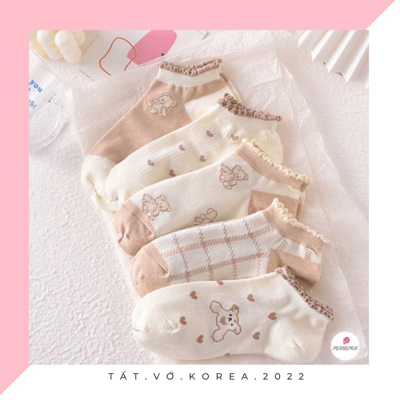 TẤT NGẮN CỔ NỮ ,TẤT CỔ NGẮN HOẠ TIẾT HÌNH GẤU BÈO XINH XẮN ĐÁNG YÊU CHẤT COTTON CO GIÃN 4 CHIỀU THOÁNG KHÍ