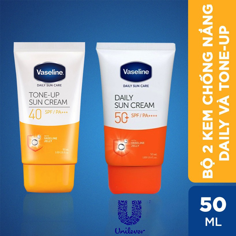 Kem Chống Nắng Vaseline Tone-Up Sun Cream SPF40 PA+++ 50ml & Vaseline Daily Sun Cream SPF50 PA++++ 50ml - Skinfa.