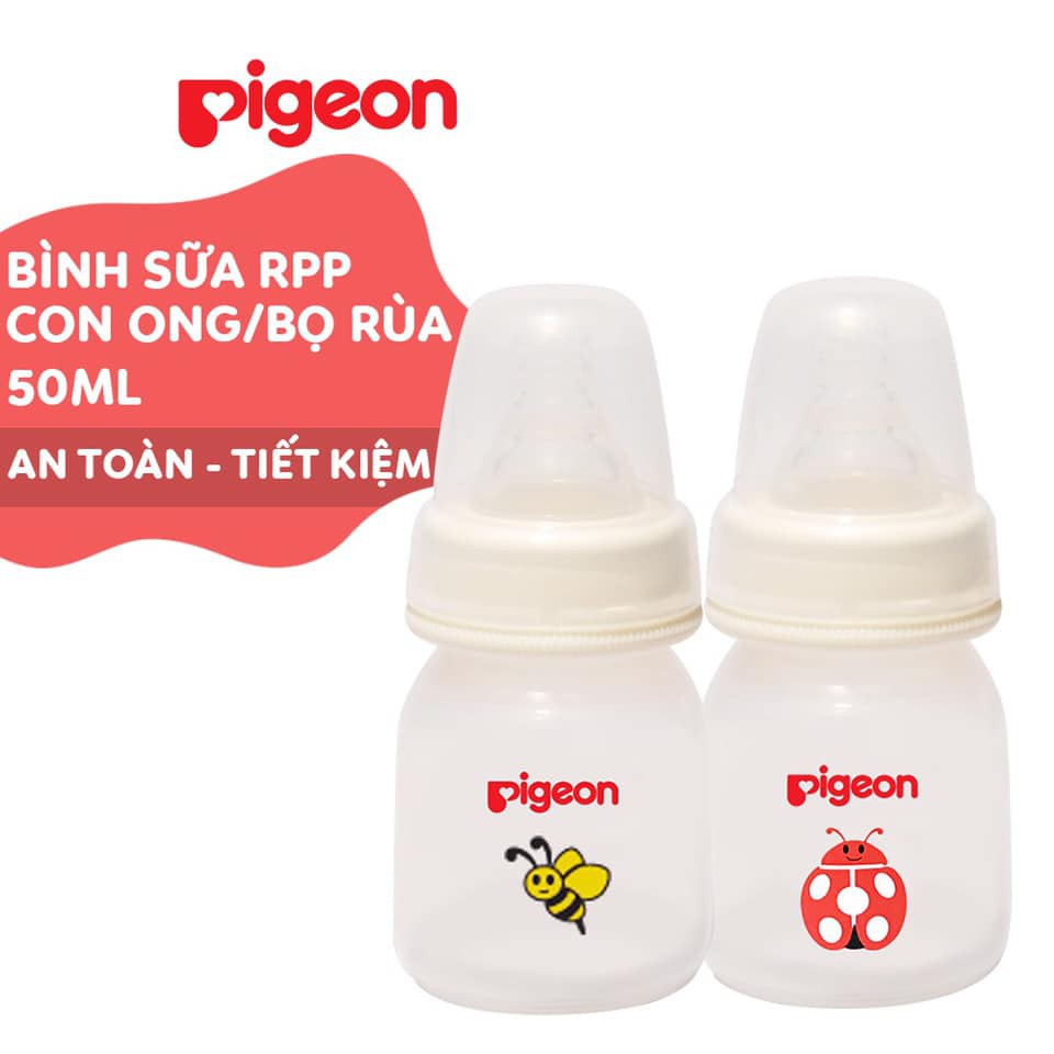 [Hàng Chính Hãng] Bình sữa Pigeon PP Cổ Hẹp -  Họa Tiết Con Bọ Rùa - 50ml