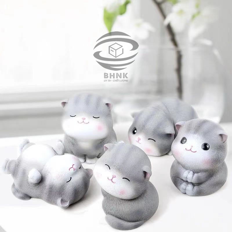 Set - Lẻ mô hình tượng 5 mèo con biểu cảm đáng yêu DECOR, trang trí bàn làm việc - xe Oto, quà tặng lưu niệm