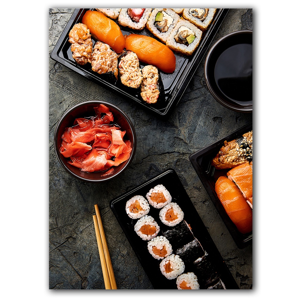 Tranh Cuộn Treo Tường Trang Trí In Hình Sushi Truyền Thống Nhật Bản