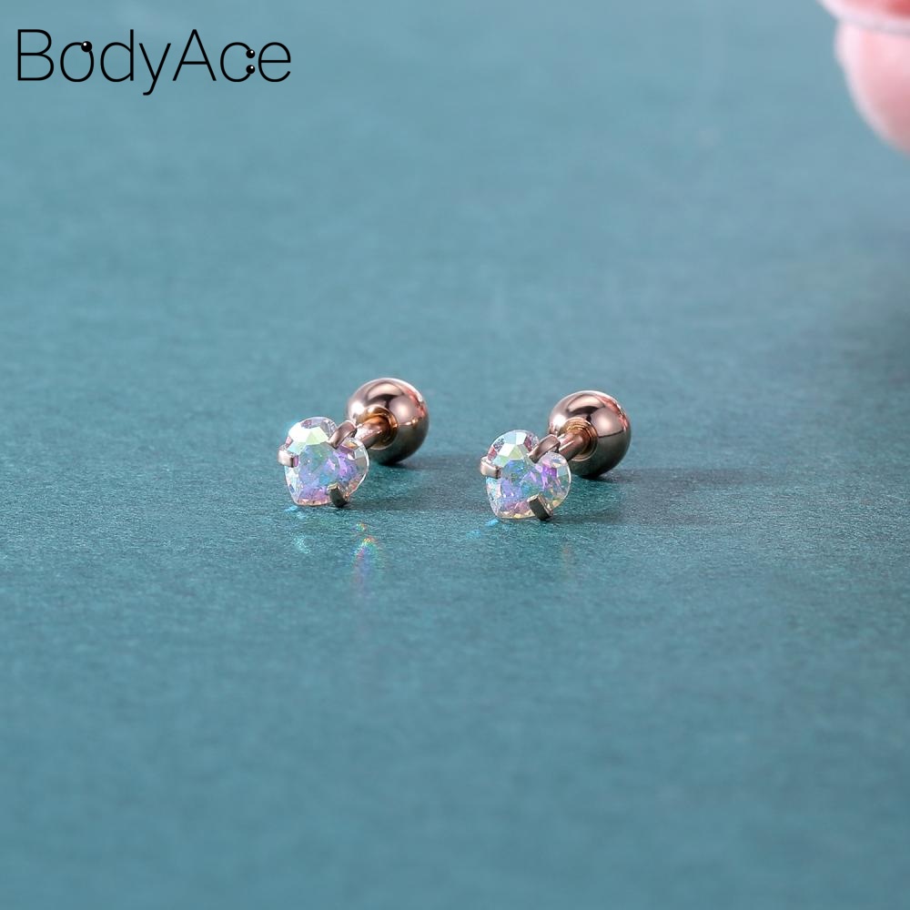 1 Khuyên Xỏ Cơ Thể 3 / 4 / 5mm Bằng Thép Không Gỉ Đính Đá Nhiều Màu Sắc