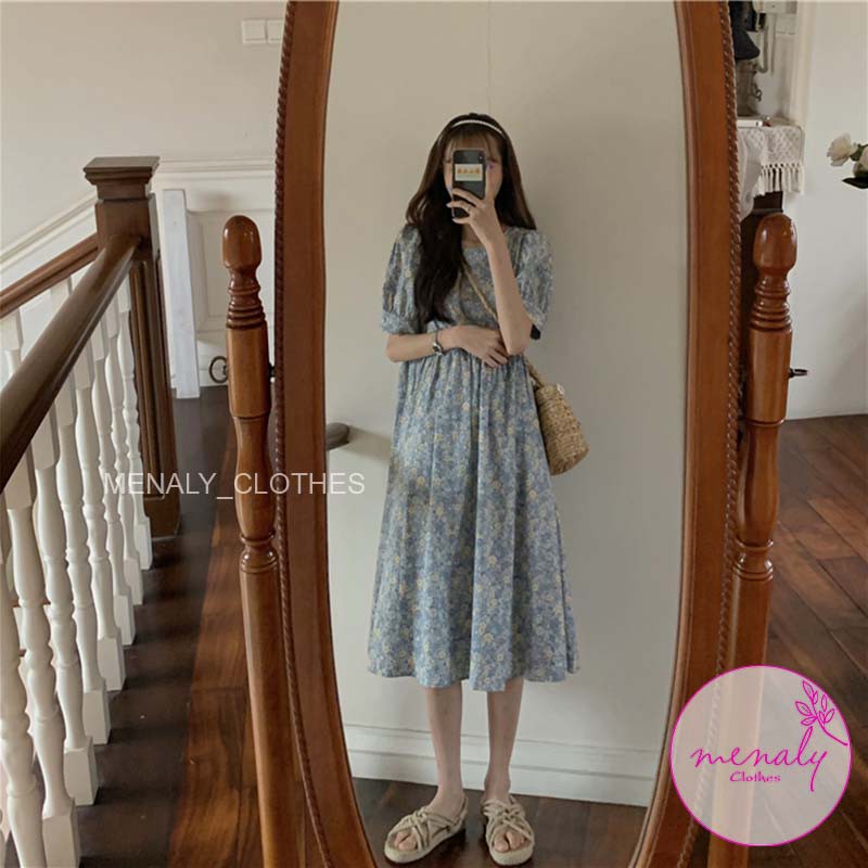 Váy babydoll hoa nhí cộc tay dáng dài tay bồng VH026