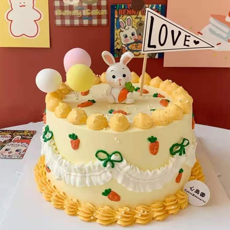Phụ kiện trang trí bánh kem hình thỏ 3D dễ thương
