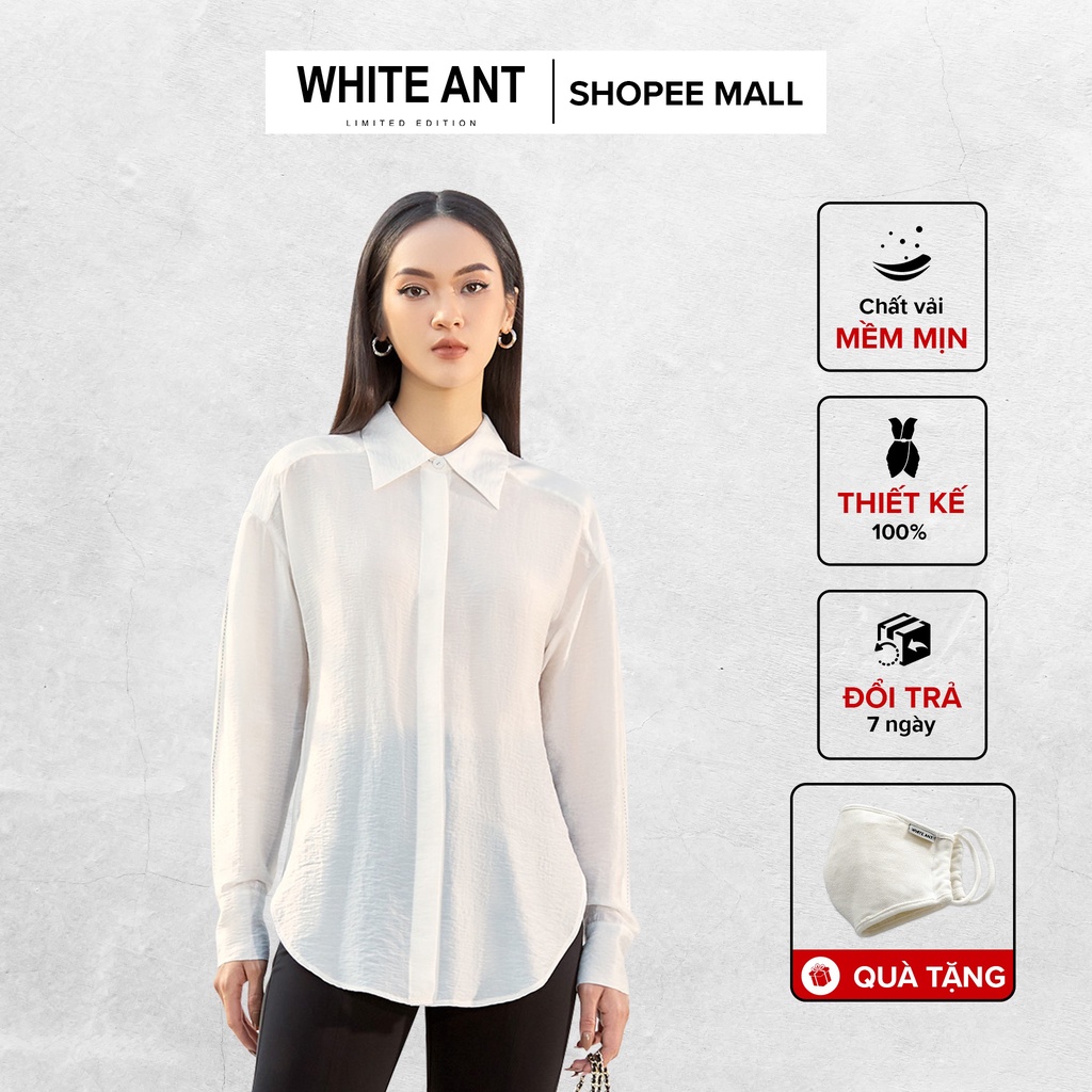 Áo Sơ Mi Đuôi Tôm Nữ WHITE ANT OLIVIA PLEATED HAND SHIRT Thiết Kế Dài Tay, Chất Liệu Tencel Mặt Sứ Thoáng Mát 170300126