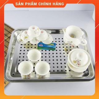 CHÍNH HÃNG -  Khay úp ly  inox 2 lớp cao cấp 36cm x 27cm,giá úp chén cốc inox đẹp không gỉ