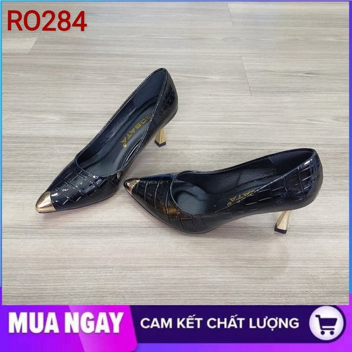 Giày cao gót nữ đẹp bít mũi 7cm hàng hiệu rosata hai màu đen xanh ro284