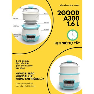 NỒI HẦM CHẬM & HẤP CÁCH THỦY 2GOOD A300 3.1 LIT ( NIÊU GỐM 1,6L + LỒNG HẤP 1,5L )