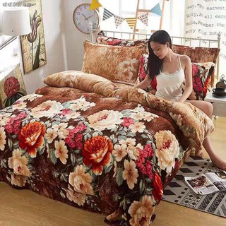 Bộ Chăn Ga Vỏ Gối Vải Nỉ Lông Cừu San Hô Ấm Áp Êm Ái Cho Giường Ngủ