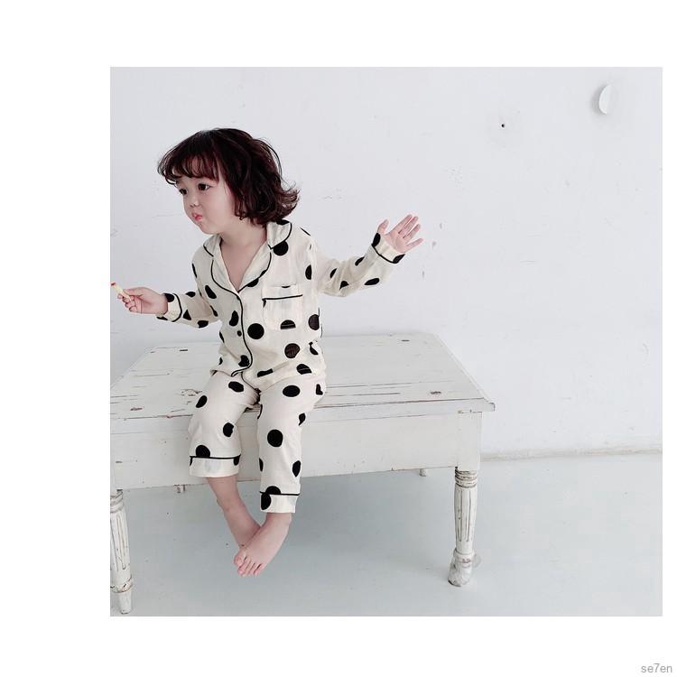 Set Đồ Ngủ Pijama 7 Món Dài Tay Chấm Bi Cho Bé