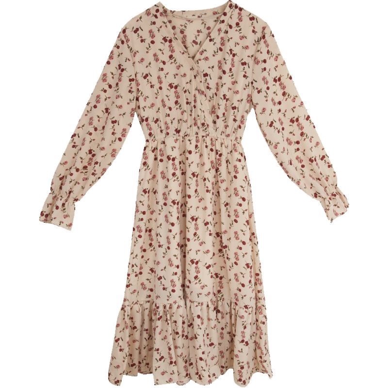 V-Neck Floral Long Sleeve Dress With Floral Patterns Wide Comfort Design | BigBuy360 - bigbuy360.vn