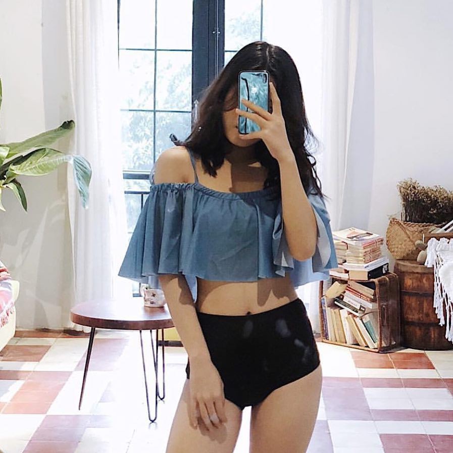 Bikini cạp cao hai mảnh, bèo nhún dễ thương