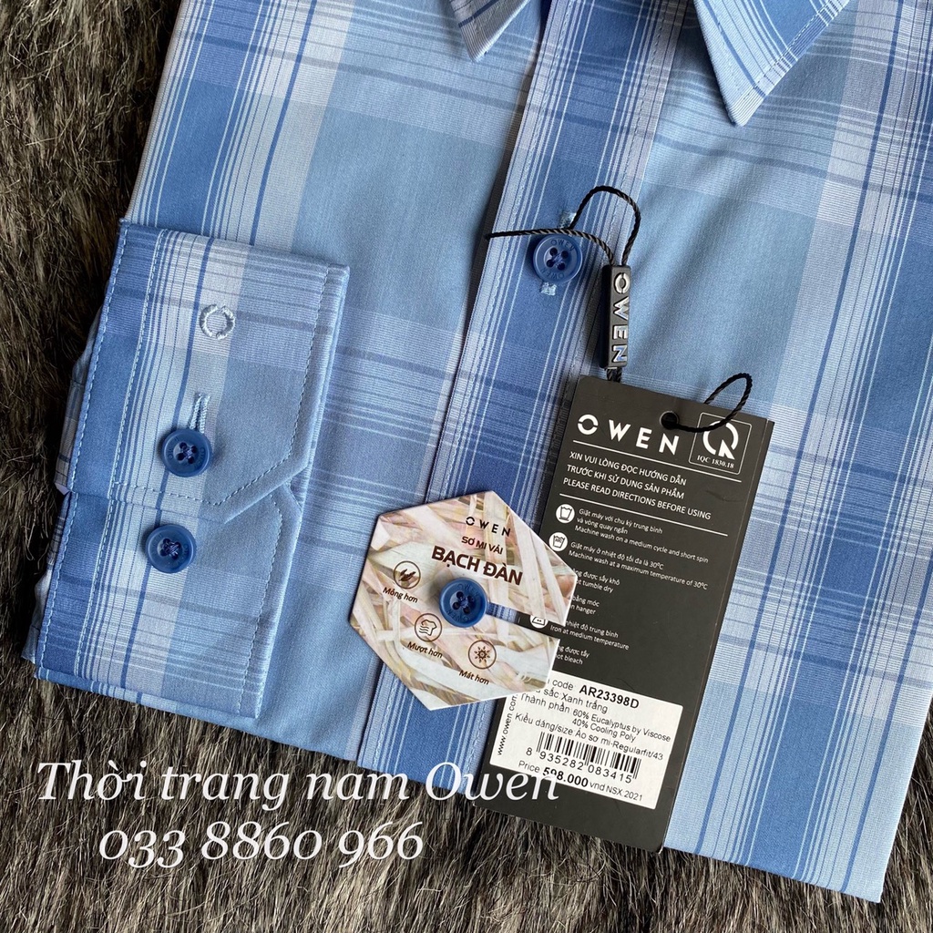OWEN - Áo sơ mi dài tay Owen Regular fit chất bạch đàn kẻ ca rô xanh nhạt 23398