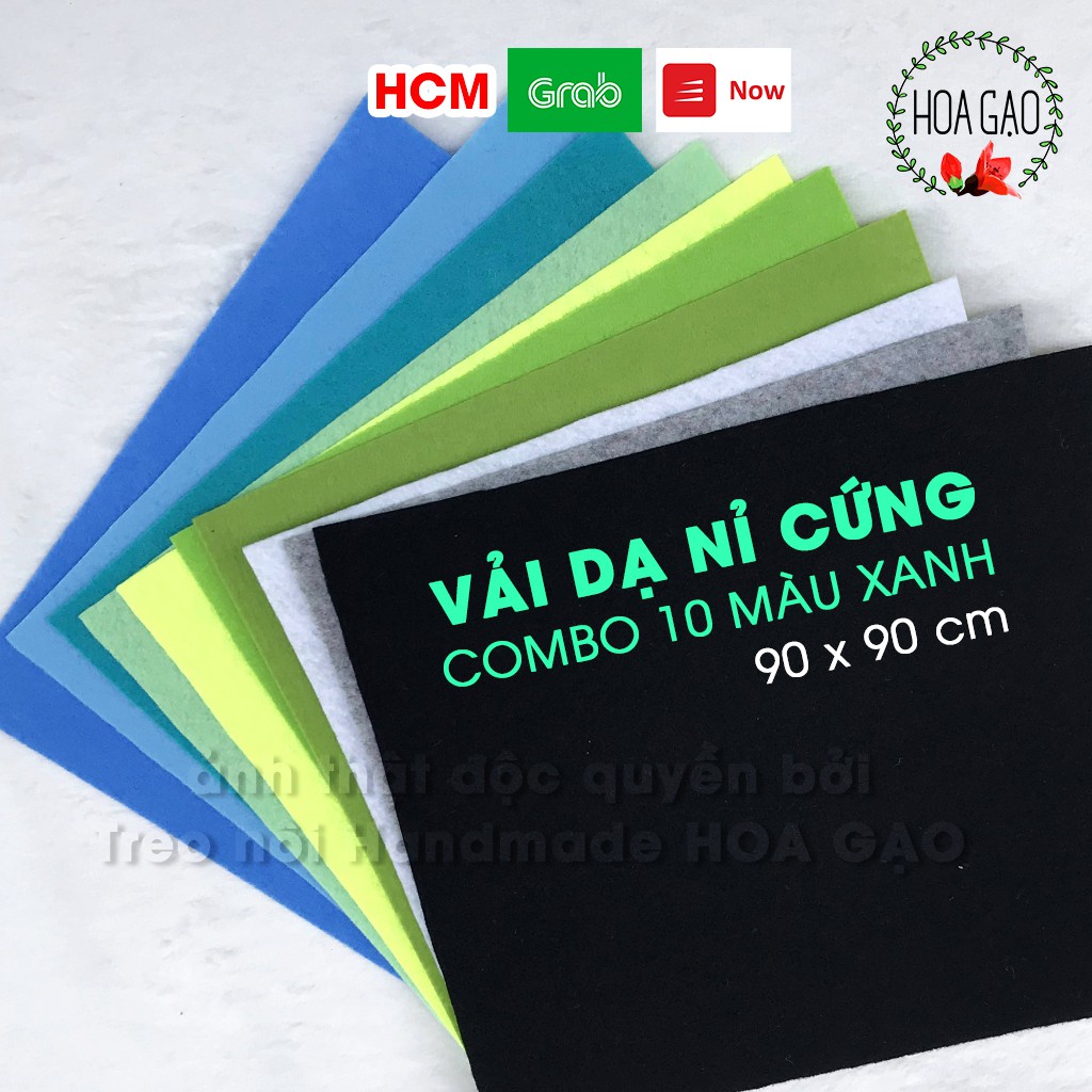 Vải nỉ cứng, set combo 10 màu vải dạ cứng pastel tone lạnh 90x90cm HOA GẠO GNCB9C diy sách vải cho bé sơ sinh