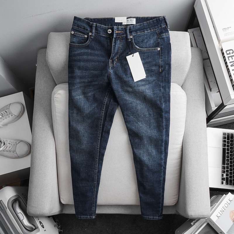 Quần jean nam xanh đậm slimfit ống đứng xuất khẩu xịn