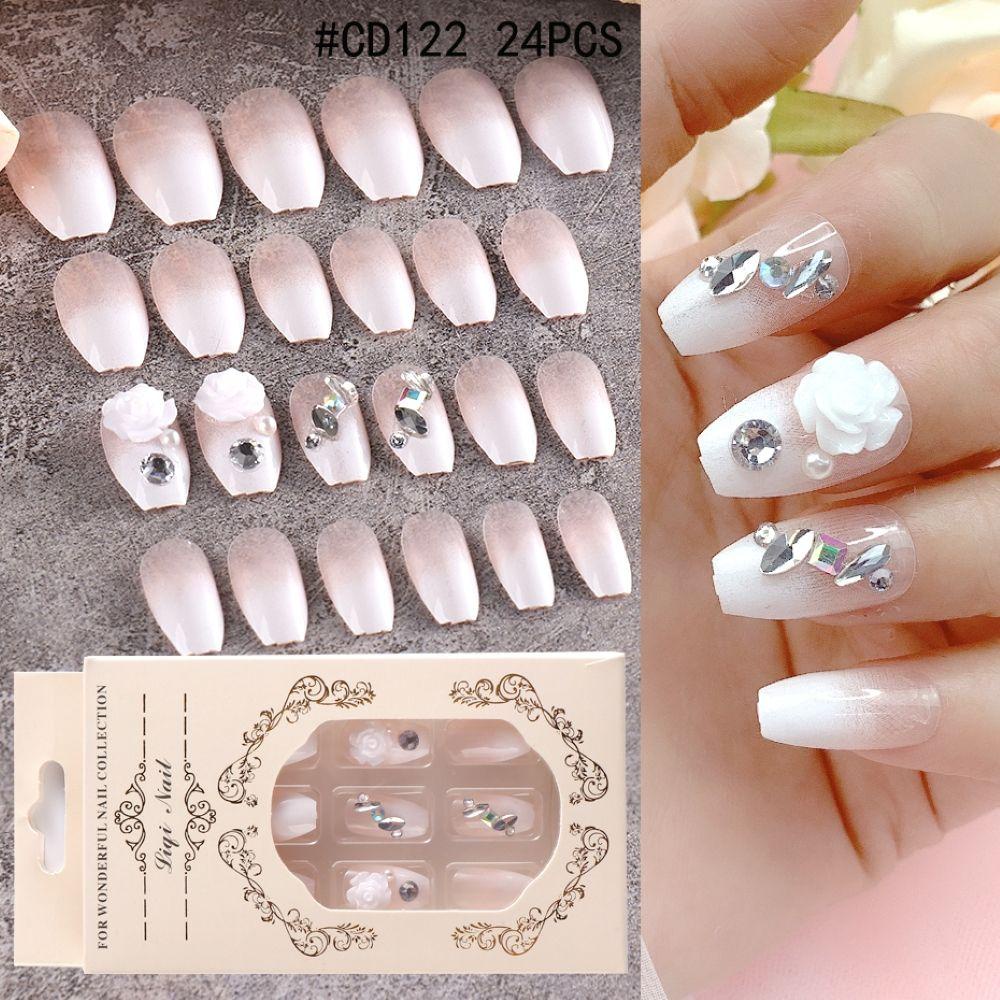 MIHAN1 Móng Tay Giả Dạng Nhấn Màu Hồng / Tím / Hồng Xinh Xắn Có Thể Tá