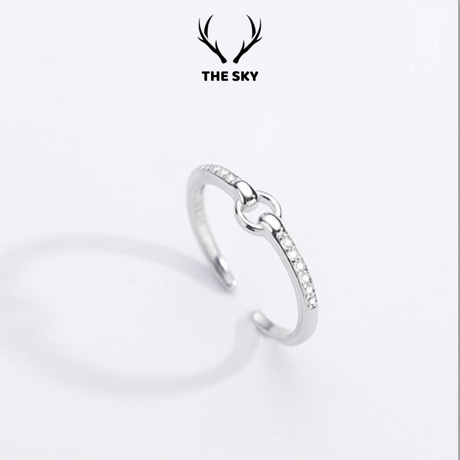 Nhẫn Nữ N1004 Bạc Ý, Nhẫn Bạc Mặt Tròn Hở Đính Hàng Đá Freesize Hàng Thiết Kế Mẫu Mới Bắt Trend