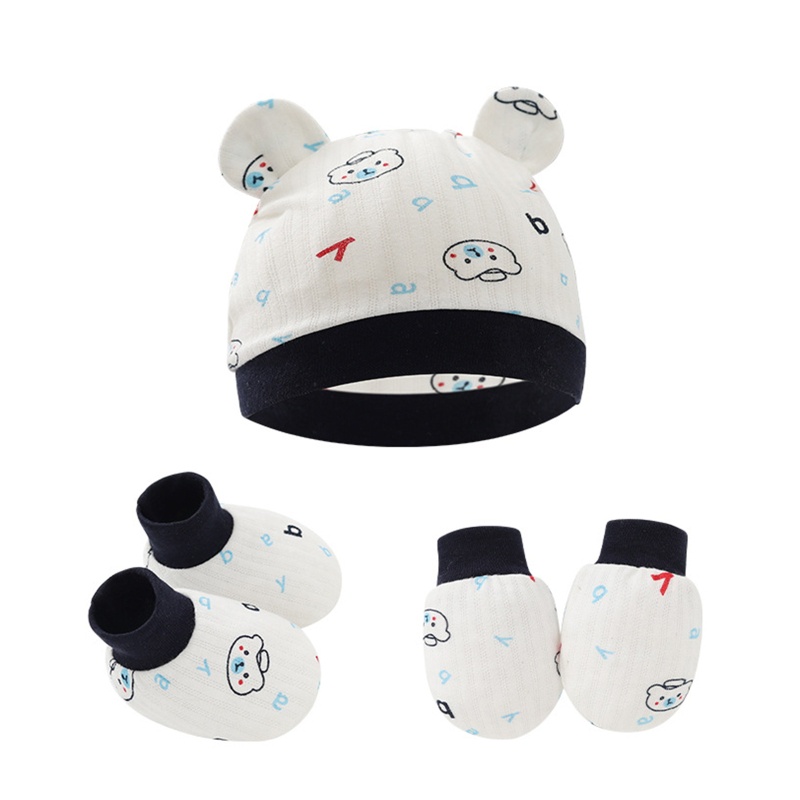 Bộ Vỏ Cotton Bọc Găng Tay + Mũ Chống Xước Cho Bé Sơ Sinh