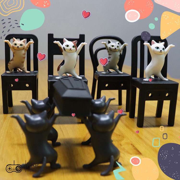 Set 5 mô hình mèo khiêng hòm khiêng đồ mèo mô hình nhảy múa nhiểu biểu cảm dễ thương trang trí tặng kèm hòm - Ráp