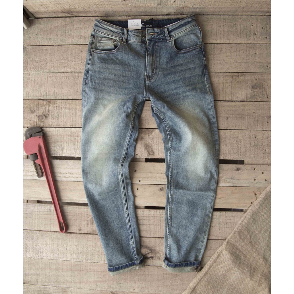 Quần jeans nam xanh  mài dáng dài cao cấp - VNLINE