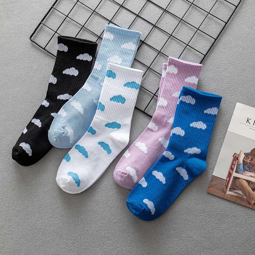 Vớ Cotton Thoải Mái Thoáng Khí Màu Trơn Họa Tiết Mây Và Bầu Trời Xanh Phong Cách Hàn Quốc Cho Nữ