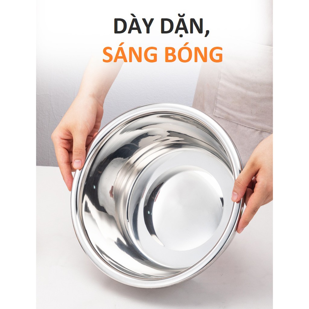 Thau Inox [LOẠI DÀY] Đánh Trứng, Thau Trộn Salad, Trộn Bột Đa Năng Kèm Nắp Đậy Tiện Lợi, Dùng Làm Nồi Canh