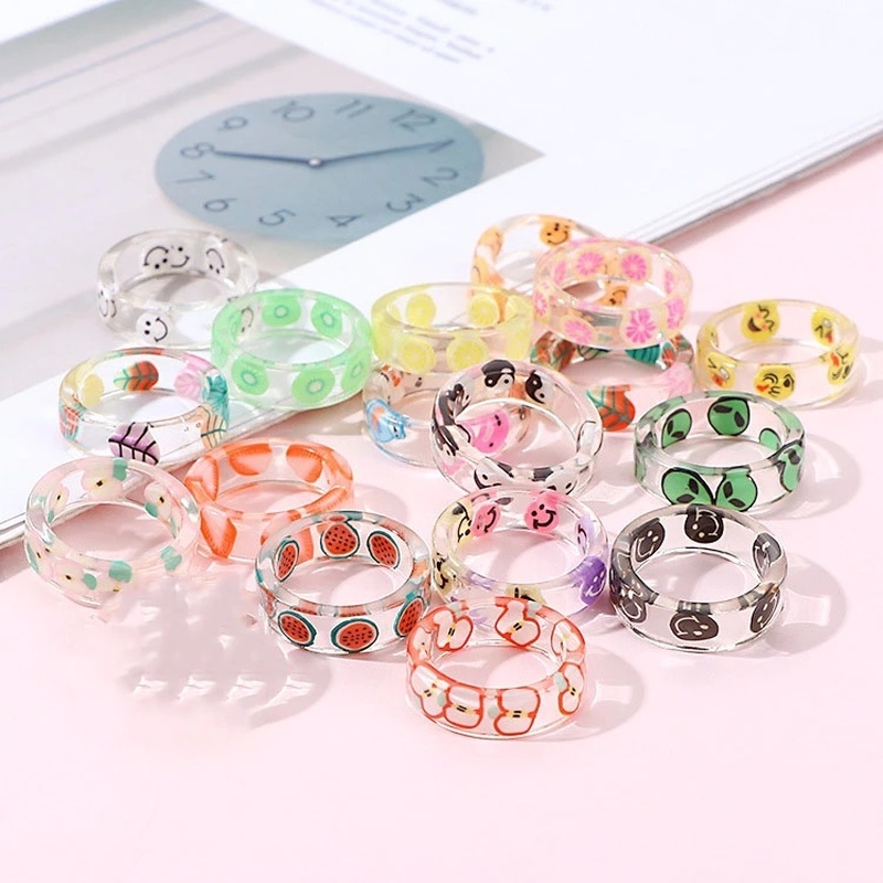 Nhẫn Nhựa Trong Suốt Nhiều Màu Hình Người Ngoài Hành Tinh Dễ Thương Dành Cho Nữ