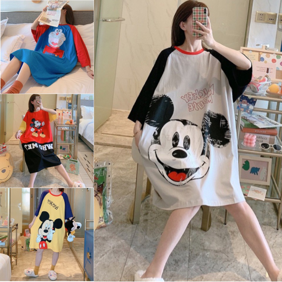 Đầm Mặc Nhà, Mặc Ngủ Dài Hoạt Hinh Disney Vải Thun Mềm Mịn Thoáng Mát Họa Tiết Dễ Thương V38030 | BigBuy360 - bigbuy360.vn