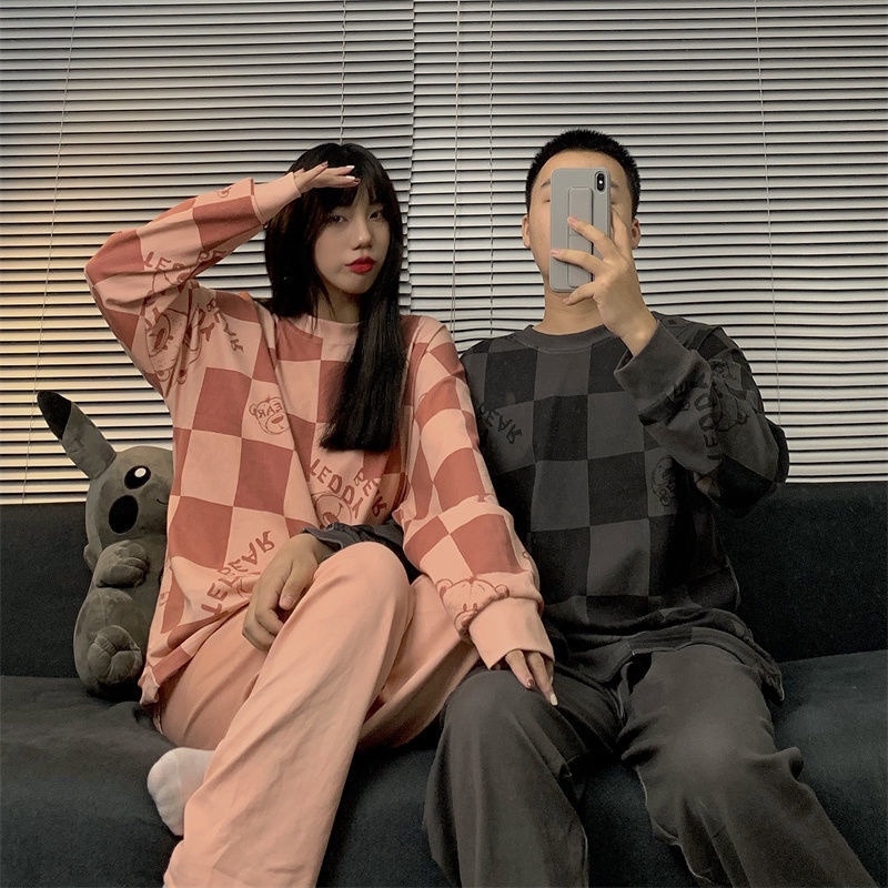 Set đồ ngủ tay dài in hình chuột Mickey dễ thương thời trang thu đông cho cặp đôi T6lD