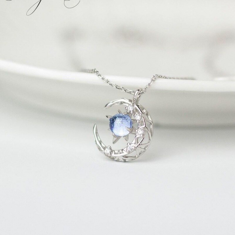 Vòng cổ Mặt Trăng Và Ngôi Sao Màu Xanh Dương Đính Đá Sáng Tạo