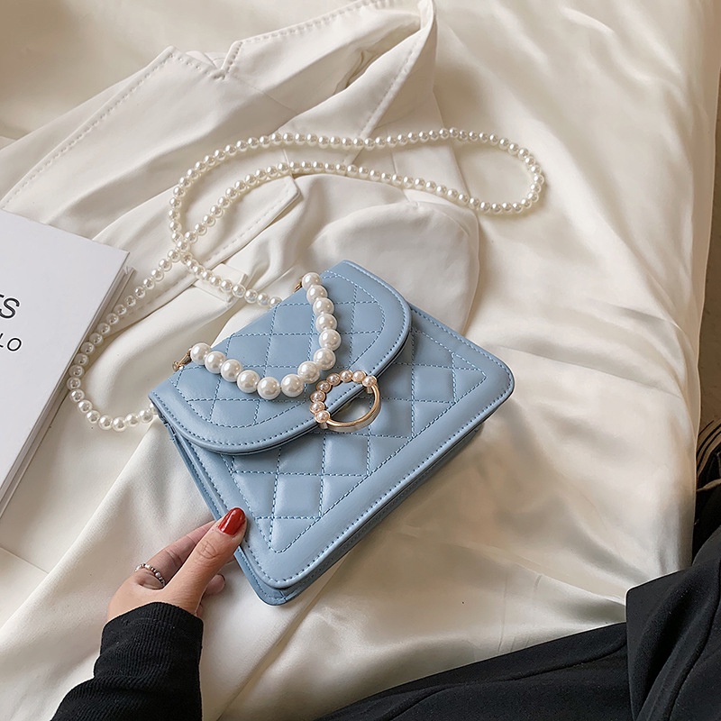 Túi đeo chéo IELGY dáng vuông nhỏ đính ngọc trai giả thời trang cho nữ