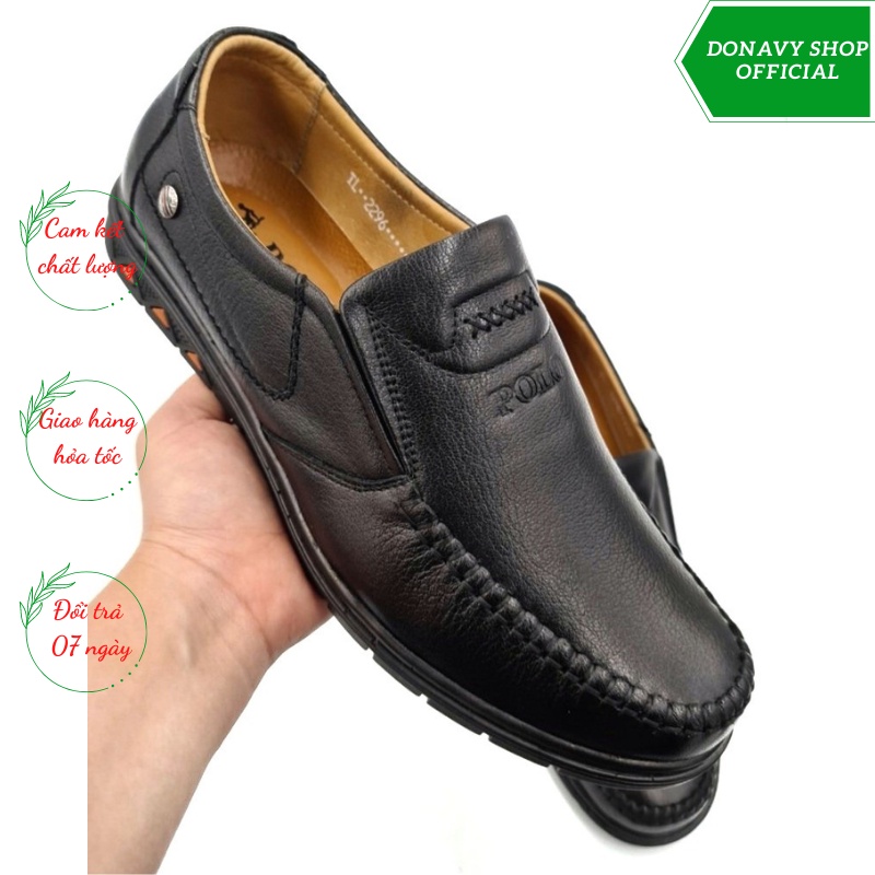 Giày Lười Nam Da Bò Thật 100% - Đế Cao Su Cao Cấp - May Khâu Viền D.glkv