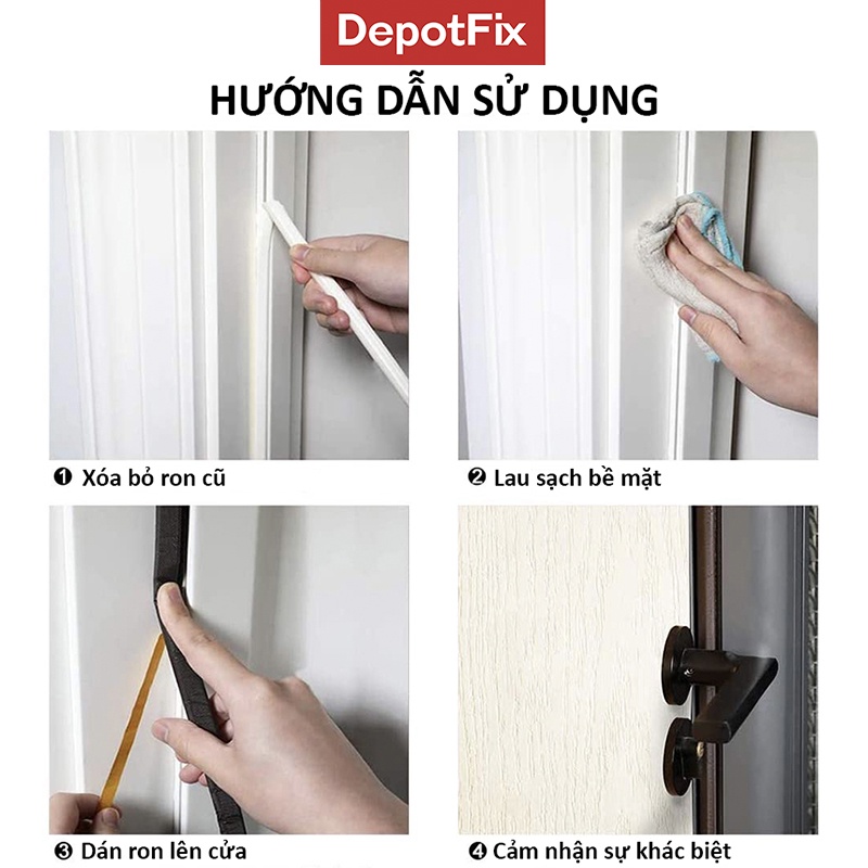 2 Mét Ron Dán Khe Hở Khung Cửa Loại Cải Tiến DepotFix Cách Âm, Chống Thoát Nhiệt, Bớt Ồn