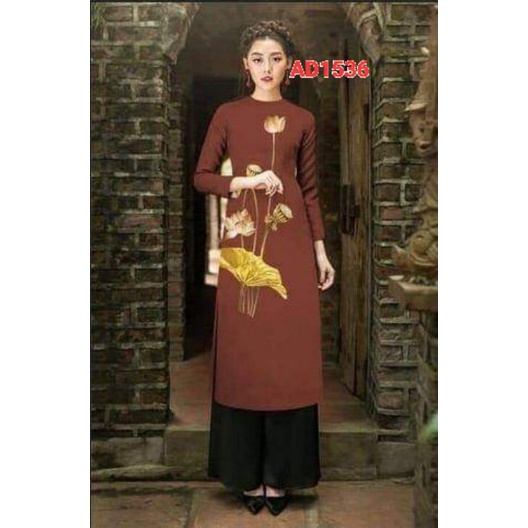 ⚡️ có big size 5XL ⚡️ AD1795 Set áo dài cách tân đi chùa in 3D họa tiết hoa sen cổ tròn tay rap lăng màu kèm quần