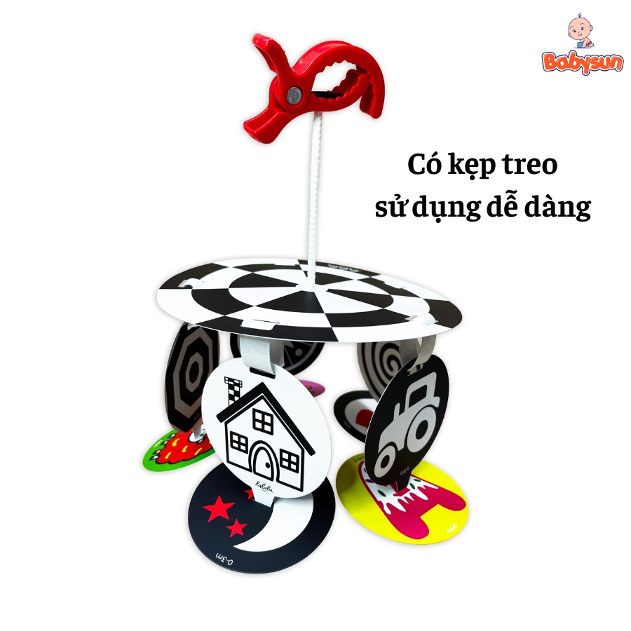 Đồ chơi treo nôi đen trắng cho bé, bộ kích thích thị giác cho trẻ sơ sinh hiệu quả có kẹp dễ dàng sử dụng