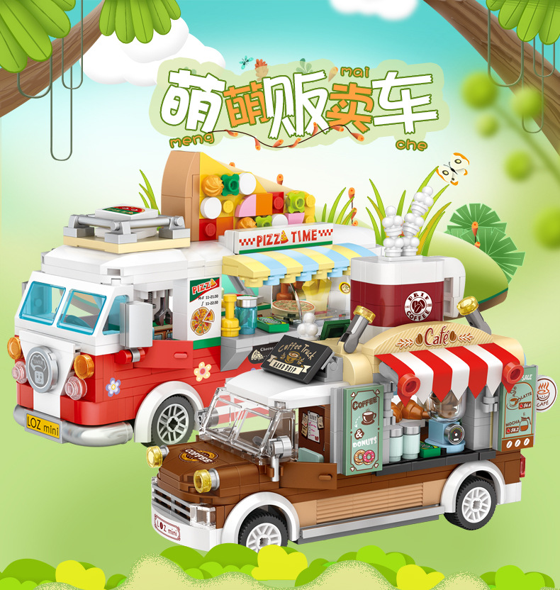Bộ Đồ Chơi Lắp Ráp Mô Hình Xe Tải Bán Pizza/Cà Phê Mini LOZ 1739 1740 Tùy Chọn