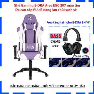 Ghế xoay Gaming E-DRA Ares EGC 207 Phiên bản màu tím - Chất liệu: Da PU cao cấp dễ dàng vệ sinh - Bảo hành 1 năm