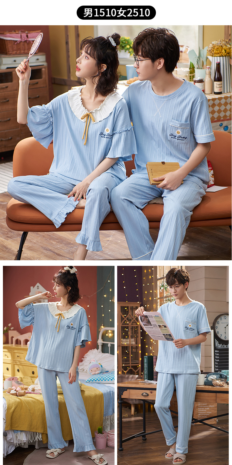 Bộ Đồ Ngủ Pijama Cotton Dáng Rộng Cho Cặp Đôi Size M-5Xl