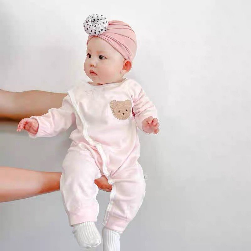 Bodysuit dài tay, cộc LOTUKA đính gấu đáng yêu cho bé 3-12kg, Bộ đồ liền thân chất thun cao cấp