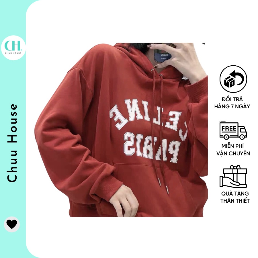 [Có Video + Ảnh Thật] Áo Hoodies Nữ Celine Màu Đỏ Chất Bông Nhẹ Mềm Mịn- Chuu House- CH0191