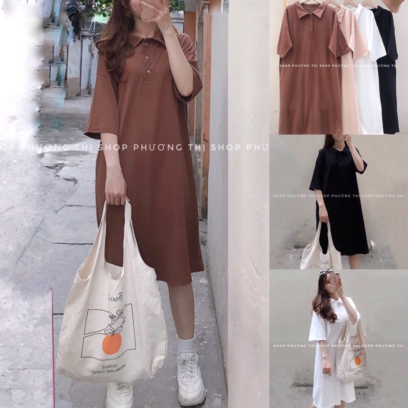 Váy polo dài dáng suông - Đầm polo ulzzang (hình thật/video)